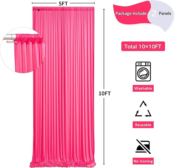 10 ft x 10 ft Wrinkle Free Hot Pink Backdrop Curtains for Parties, Polyester Fuchsia Photo Backdrop Drapes for Wedding Birthday Party Baby Shower,5ft x 10ft,2 Panels - Image 6