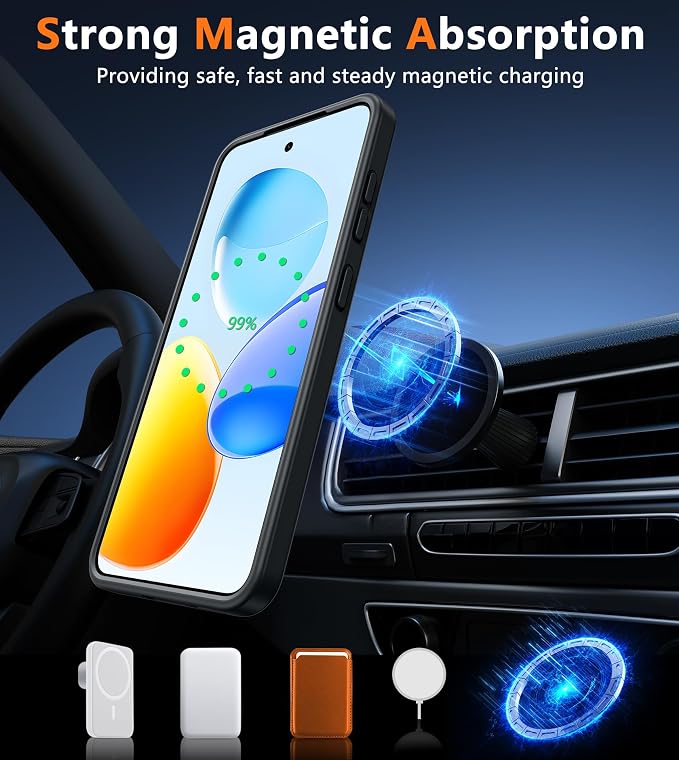 FNTCASE for Samsung Galaxy S25 Case: for Galaxy S24 Cases Magnetic Military Grade Drop Protection Translucent Cell Phone Cover - Slim Durable Shockproof Protective Bumper Cases- 6.2 inches (Black) | Magnetic Phone Cases, 14FT Military Grade Drop Protec... - Image 3
