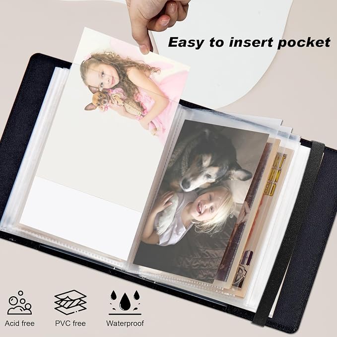 Small Photo Album 4x6, 60 Pockets Holds 120 Photos, Slip-in Pocket Photo Storage Book with Black Elastic Band for Family Wedding Baby Travel Pictures, Iridescent Gold Crystal Agate - Image 6