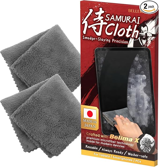 BELLEMOND 「Samurai Cloth」 Japanese Microfiber Cleaning Cloth, Small 2 Pack | Made in Japan, Washable and reusable, Lint-free cleaning, Ideal for phones, glasses, lenses and small screen by BELLEMONDMadeinJapan