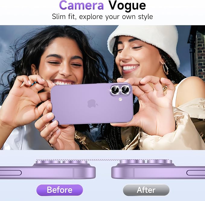 YWXTW Camera Lens Protector for iPhone 17, Individual Bling Glitter Metal Ring Tempered Glass Camera Screen Protector for iPhone 17 Accessories, Case Friendly (Glitter Purple) - Image 4