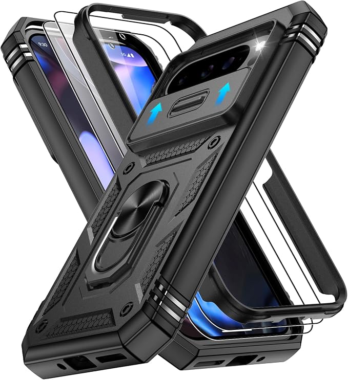 Gritup for Pixel 9/9 Pro Case Military-Grade Shockproof with Kickstand | with 2 PCS Screen Protector, Slide Camera Cover, Heavy Duty Outdoor Protection Funda para Google 9/9 Pro Cover, Black by Gritup