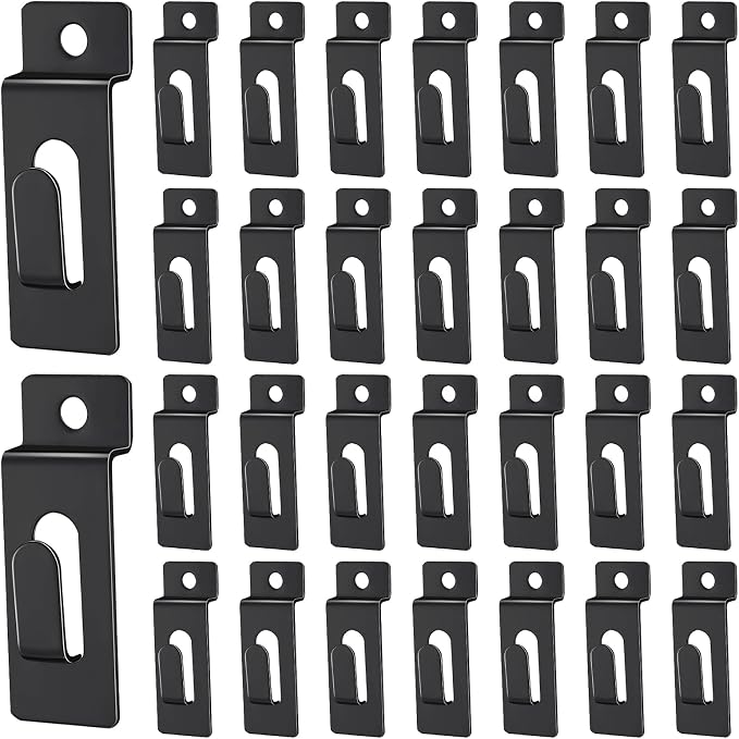 30Pcs Slatwall Utility Notch Hooks, Slat Wall Picture Display Hooks Hanger Panel Shelf Pegboard Slatwall Accessories for Photo Frame Painting Arts Hanging Home Office (Black) by Waltool
