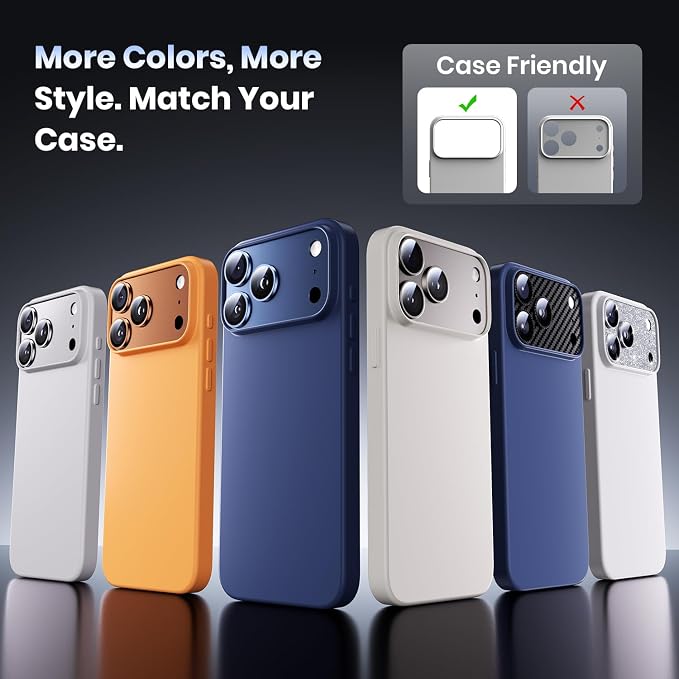 Hoerrye for iPhone 17 Pro Max Camera Lens Protector - 12FT Shatterproof | Military Grade Protection, Strong Adsorption, 9H+ Tempered Glass Camera Screen, Full Protective Cover, Case Friendly - Image 6