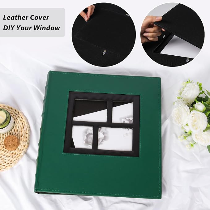 RECUTMS Photo Album 4x6 600 Photos Leather Family Picture Albums Dark Green | Large Capacity, Black Pages, Horizontal and Vertical Pockets, Big Photobook for Wedding, DIY Front Window, Baby Memory Book - Image 3