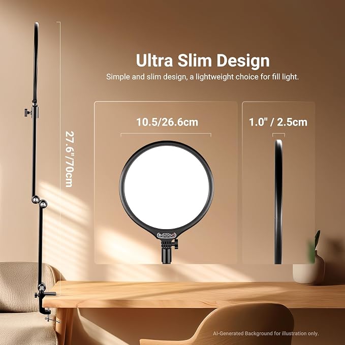 NEEWER Basics 2 Pack 10.5" Streaming Key Lighting, 3000-6500K 15W Full Screen LED Panel Ring Light with Adjustable Arm Stand Desk Clamp Timer for Laptop Computer Video Conference Zoom Makeup, R10 - Image 7
