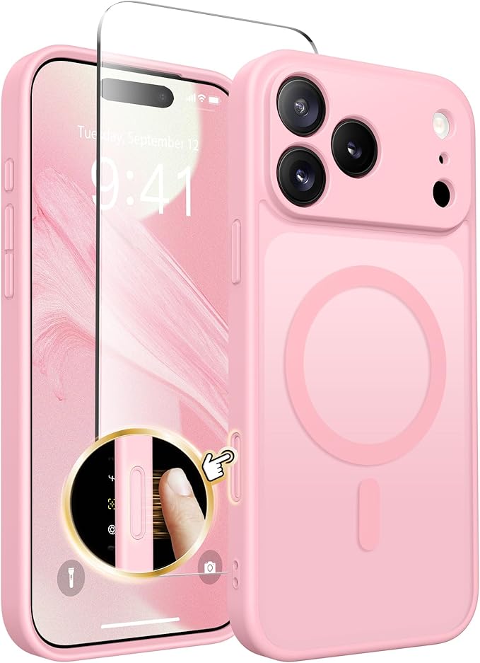 CAPRARO for iPhone 17 Pro Max Case, Compatible with MagSafe | Upgraded [Full Camera Protection] Protective Translucent Matte Women Girl Magnetic Phone Case Cover, Peach Pink by CAPRARO