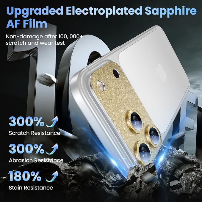 Uyiton for iPhone 17 Pro Max Camera Lens Protector, Metal Frame Glass Cover | Not Easy to Break, Strong Adsorption, Case-Friendly, Metal 9H Sapphire Glass Rear Camera Screen Cover, Glitter Gold - Image 6