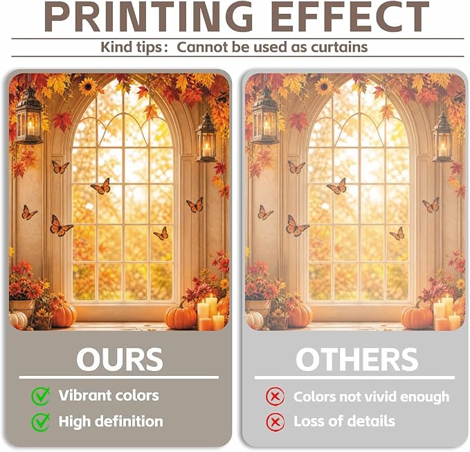 Fall Butterfly Floral Backdrop for Photography 8x6ft Autumn Window Pumpkin Maple Flowers Backdrop Thanksgiving Theme Background Birthday Party Decorations Photo Booth Props Vinyl - Image 3