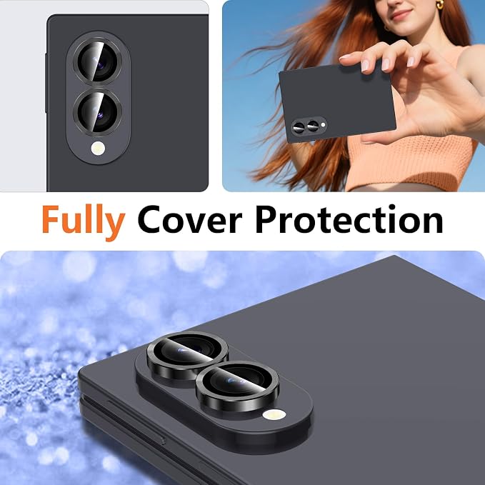 for Samsung Galaxy Z Fold 8 Camera Lens Protector, Individual Metal Ring Tempered Glass Lens Cover, [Strong Adsorption] Scratch Resistant Ultra-Thin HD Clear Lens Cover, 1 Set-Black - Image 8