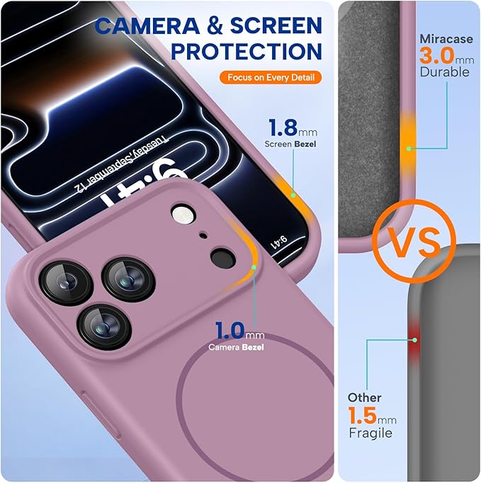 Miracase Magnetic for iPhone 17 Pro Case, Silicone, Blackcurrant | Compatible with MagSafe, Soft Microfiber Lining,Shockproof Drop Protection Phone Case for 17 Pro - Image 2