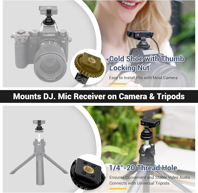 JJC Camera Cold Shoe Mount Adapter for DJI Mic Mini/Mini 2S Receiver | with 1/4" Tripod Screw Hole, Portable & Lightweight, Ideal for Vlogging & Video Recording, Accessories for DJI Mic Mini - Image 2