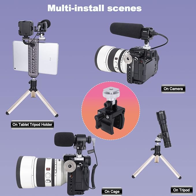 NICEYRIG Shock-proof Shotgun Microphone Holder with 18.5-35 mm Adjustable Clamp, Microphone LED Flashlight Aluminum Holder for Camera, Cage Rig, Tripod - 549 - Image 2