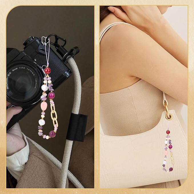 BEEFLYING Beaded Phone Charm Wrist Strap for Case, Grey | Cell Phone Chain, for Women Bag Camera Keychains Card Wallets Accessories - Image 2