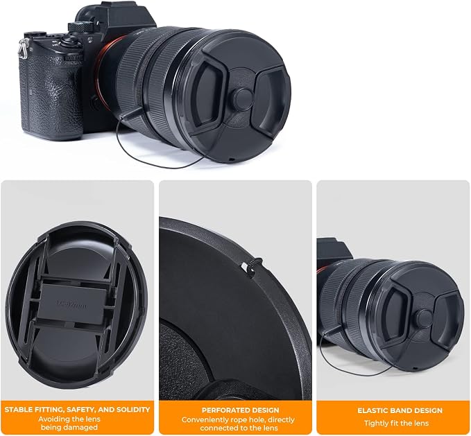 K&F CONCEPT 46mm Lens Cap, 9-in-1 Center Pinch Lens Cover + Anti-Loss | Keeper Leash + Microfiber Cleaning Cloth Kits Compatible with Nikon, Canon, Sony, Fujifilm Camera Lenses - Image 4