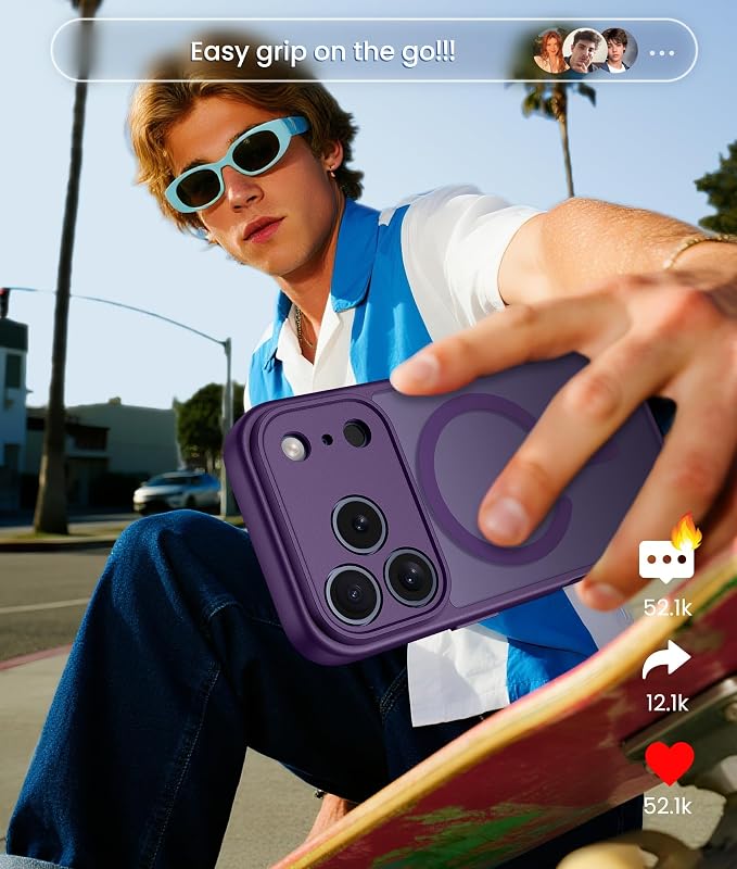 FNTCASE for iPhone 17 Pro Case, Fit for Magsafe, Screen Protector, Purple | Full Camera Protection, Translucent Matte, 14FT Military Grade Drop Proof, Shockproof Protective Phone Cover - Image 7