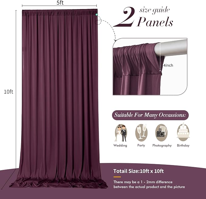 10 ft x 10 ft Wrinkle Free Maroon Backdrop Curtain for Parties, Polyester Burgundy Photo Backdrop Drapes 2 Panels 5x10ft for Baby Shower Wedding Birthday Party Engagement Ceremony Decoration - Image 5
