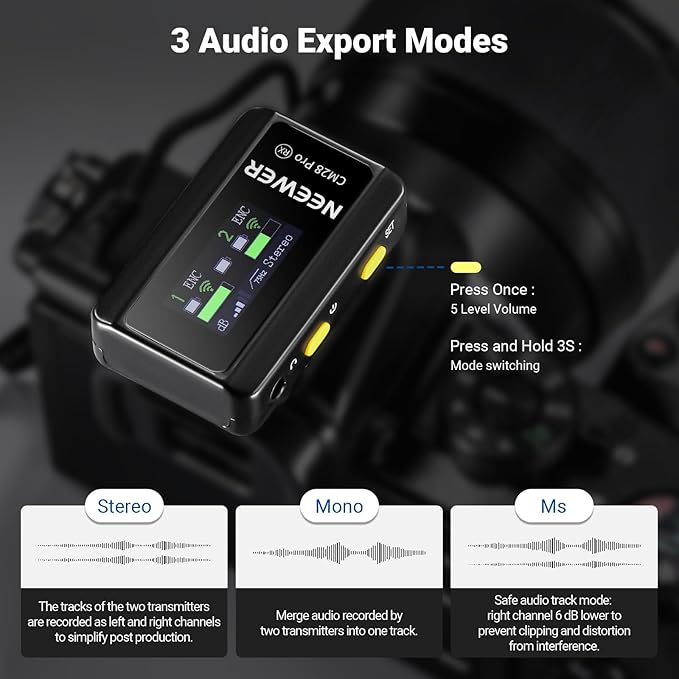 NEEWER CM28 PRO Wireless Lavalier Lapel Microphone System with Charging Case 48KHz 16 Bit Uncompressed Audio Noise Canceling 4GB Storage 9Hrs Recording Compatible with iPhone iPad Android Camera PC - Image 4