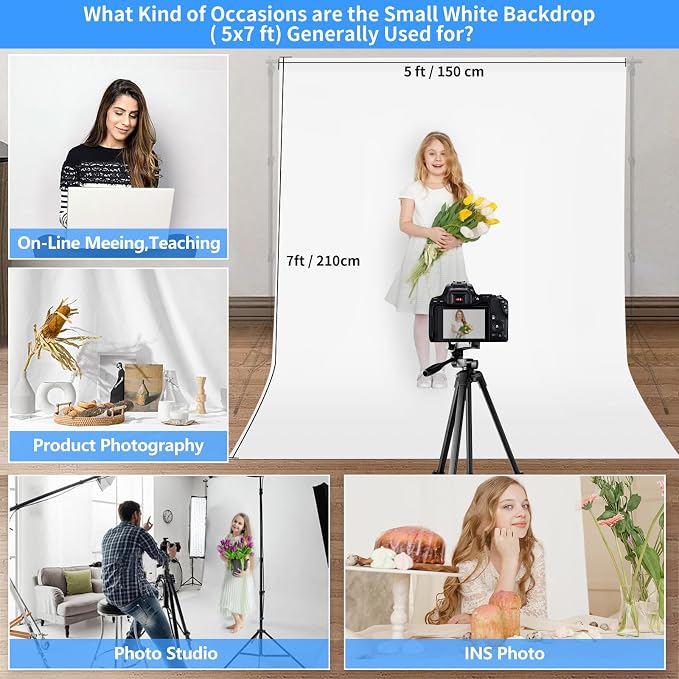 HEMMOTOP Photo Backdrop Curtains, 5x7 ft White Backdrop for Photoshoot, White Photography Seamless Backdrops Background for Easter, Birthday Party, Halloween, Photo, Projector Screen (Pack of 2) - Image 2