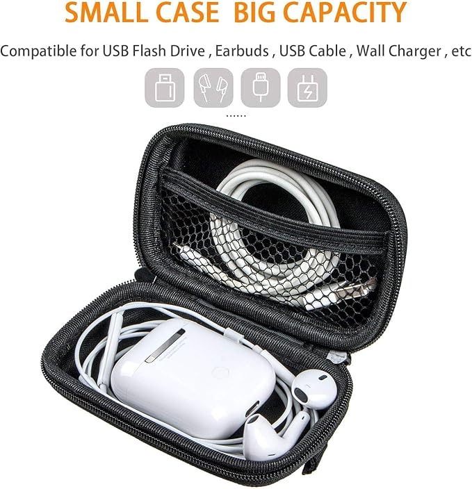 Green Rectangle Small EVA Case, Lightweight Hard Shell Zipper Pouch | Mesh Inner Pocket, Universal Bag for Wired/Bluetooth Headset, Charger, Change Purse, USB Cable - Image 2