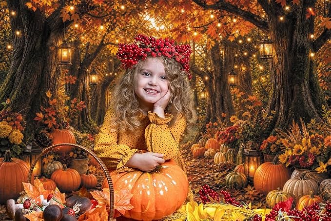 Fall Autumn Forest Photography Backdrop 12x8ft Autumn Woodland Pumpkin Maple Leaves Background Fall Thanksgiving Orange Flowers Seasonal Party Decorations Banner Vinyl - Image 5