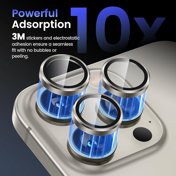 Tensea Camera Lens Protector for iPhone 15 Pro/Pro Max, 9H Tempered Glass, Metal Ring for 6.1/6.7 inch - Image 4