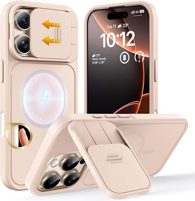 TOCOL for iPhone 16 Pro Case with Slide Camera Cover, Kickstand and Camera Control Button, Fit for MagSafe, Rugged Solid Phone Case, Non-Slip, Drop Protection, Desert by TOCOL