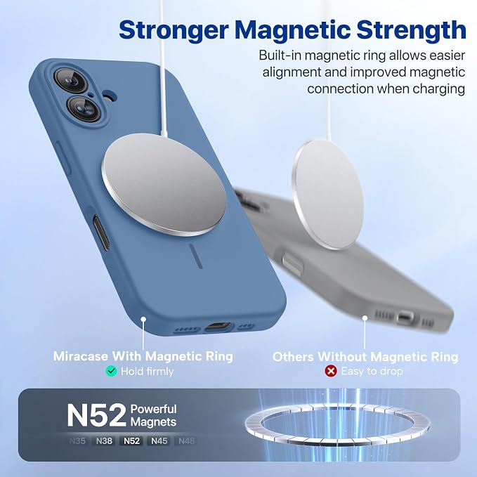 miracase Magnetic for iPhone 16 Plus Case, [Soft Anti-Scratch Microfiber Lining], Compatible with MagSafe, Liquid Silicone Shockproof Drop Protection Phone Case for 16 Plus,Glass Blue - Image 4