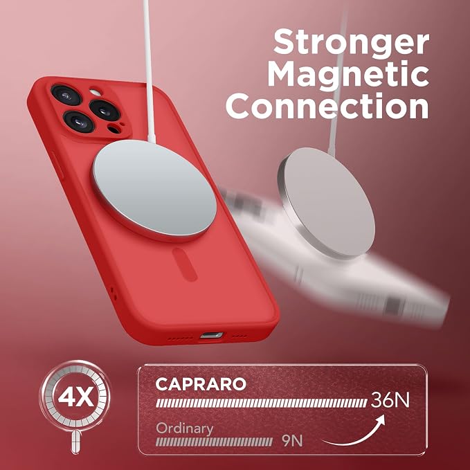 CAPRARO for iPhone 13 Pro Max Case, Compatible with MagSafe | Upgraded [Full Camera Protection] Shockproof Protective Slim Translucent Matte Magnetic Phone Case 6.7'', Watermelon Red - Image 4