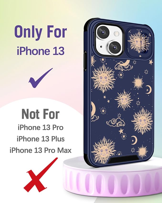Buleens for iPhone 13 Case 6.1 Inch - with Ring Stand & Camera Cover Aesthetic Cute Designed for Women Girls Sun Moon Stars for Phone Case for iPhone 13 Compatible with Magsafe - Image 2