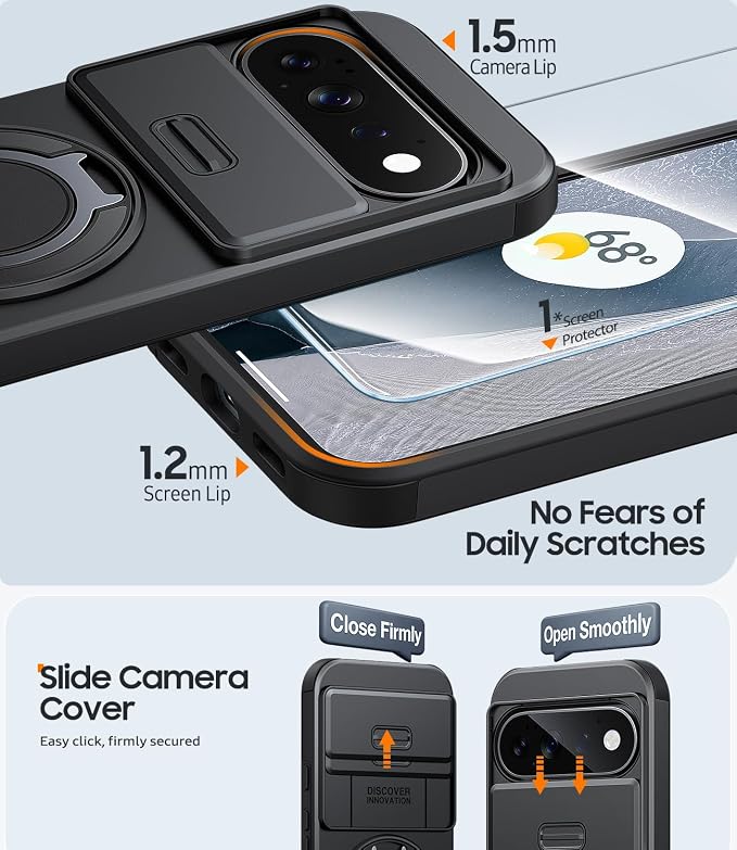 JAME for Google Pixel 10/10 Pro/11/11 Pro Case, Stand & Slide Camera Cover | Ring Holder Kickstand, Screen Protectors, Dual-Layer Shockproof Protective, Magnetic Accessory Friendly Phone Case, Black - Image 5