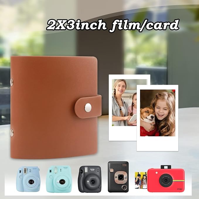 Ruibytree 52 Pockets Small Photo Album 2x3 for Instax Mini, Brown, 2 Pack | Pocket-Size, PU Leather Cover, Snap Closure, Acid-Free Pages, Fits Polaroid 2x3 Photos, Kodak Mini Prints & ZINK Photos - Image 2