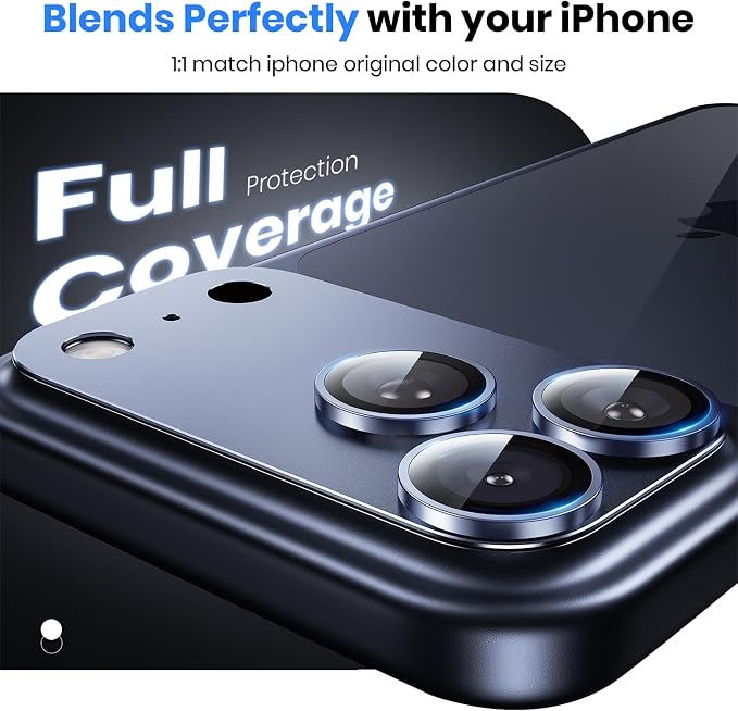 for iPhone 17 Pro Camera Lens Protector - 12FT Shatterproof | Military Grade Protection, Strong Adsorption, 9H+ Tempered Glass Camera Screen, Full Protective Cover, Case Friendly, Blue - Image 3