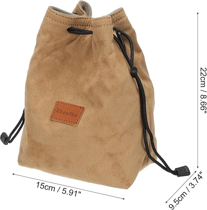 PATIKIL Camera Lens Pouch, M Size Drawstring Lens Case Flannel Camera Lens Handbag Camera Bag with Adjustable Shoulder Strap for DSLR Camera Lens, Yellow - Image 2