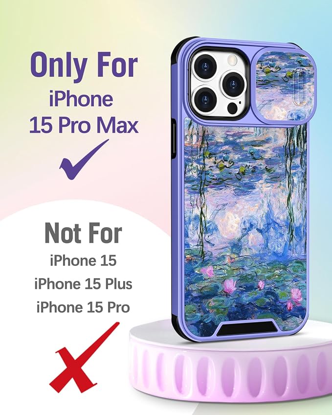Buleens for iPhone 15 Pro Max Case 6.7 Inch - with Ring Stand & Camera Cover Aesthetic Cute Designed Women Girls Girly Kawaii Blue Water Lily Phone Case for iPhone 15 Pro Max Compatible with Magsafe - Image 2