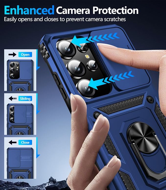 Taisairu for Samsung Galaxy S26 Ultra Case with Screen Protector & Slide Camera Lens Cover, Built-in Magnetic Ring Stand Shockproof Protective Phone Case for Samsung S26 Ultra Case (Blue) - Image 6