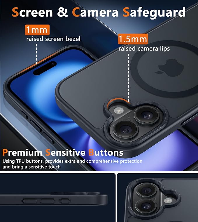FNTCASE for iPhone 16 Plus Case, Fit for Magsafe, Screen Protector, Black | Translucent Matte Magnetic Back, 14FT Military Grade Drop Protection, Shockproof Protective Phone Cover - Image 6