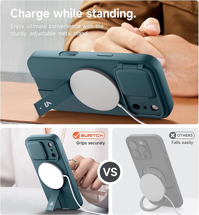 SURITCH for iPhone 17 Pro Case with Camera Control Cover, Camera Cover and Adjustable Kickstand, Compatible with MagSafe, Shockproof Bumper Protective Cases 6.3 Inch, Lake Green - Image 5