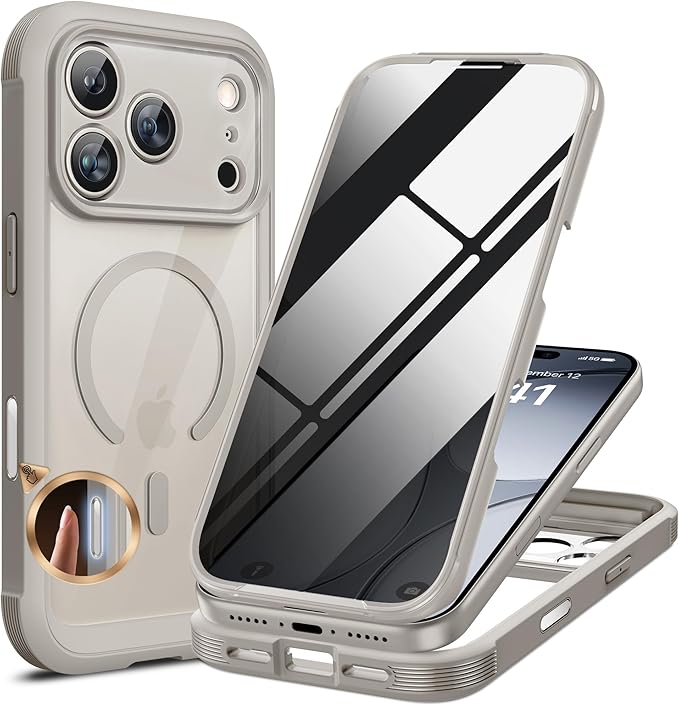 miracase for iPhone 17 Pro Privacy Series Case, Magsafe, Titanium | Built-in Privacy Screen Protector | 360° Full Protection | Colored Bezel & Clear Back | Shock-Absorbent | 6,3 Inch by Miracase