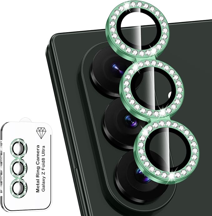 for Samsung Galaxy Z Fold 8 Ultra Camera Lens Protector, Individual Metal Ring Tempered Glass Lens Cover, [Strong Adsorption] Scratch Resistant Ultra-Thin HD Clear Lens Cover, 1 Set-Green Diamond by Btscase