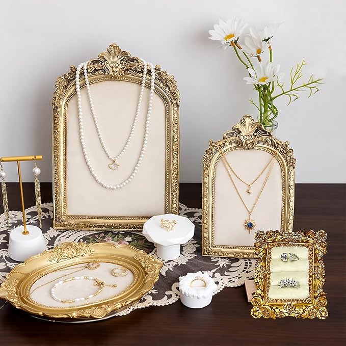 3 Pcs Jewelry Display Stand Organizer, Gold Vintage Ring Holder, Resin Necklace Holder Organizer, Photo Frame Earring Holder, Jewelry Holder for Wedding, Selling, Room Decor - Image 6