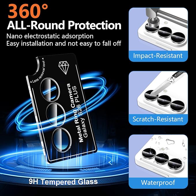 for Samsung Galaxy S26 Plus Camera Lens Protector, Individual Metal Ring Tempered Glass Lens Cover, [Strong Adsorption] Scratch Resistant Ultra-Thin HD Clear Lens Cover, 1 Set-Clear - Image 2