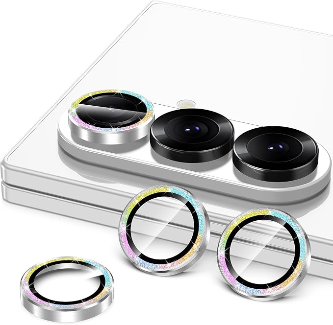 for Samsung Galaxy Z Fold 7 Camera Lens Protector, Individual Metal Ring Tempered Glass Lens Cover, [Strong Adsorption] Scratch Resistant Ultra-Thin HD Clear Lens Cover, 1 Set-Colorful Sparkly - Image 2