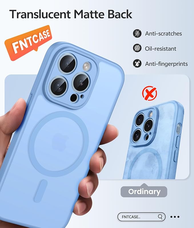 FNTCASE for iPhone 13 Pro Case, Fit for Magsafe, Screen Protector | Full Camera Protection, Translucent Matte, 14FT Military Grade Drop Proof, Shockproof Protective Phone Cover, Light Blue - Image 6