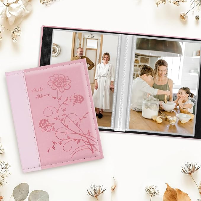 Artmag Photo Album 5x7 2 Packs Clear Pages Pockets Leather Cover Slip Slide in Photo Album Book Each Holds 100 Vertical 5x7 Photos Picture Book for Wedding Family (Pink) - Image 3