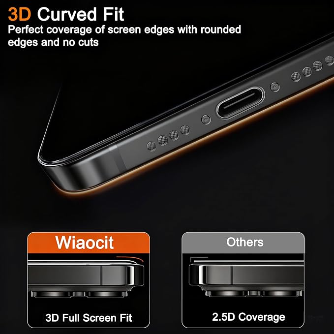 Wiaocit Tempered Glass Screen Protector for iPhone 14 Pro | 3+3 Pack, 9H Hardness, Camera Lens Protector, Installation Frame, Bubble Free, Case Friendly - Image 5
