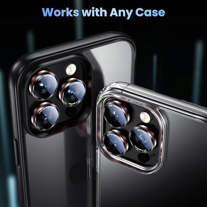 Uyiton for iPhone 17/16/15/14 (Pro Max & Pro) Camera Lens Protector | Unique Lines Text Design, Case-Friendly, Military-Grade Sapphire Glass Metal Camera, Easy to Install, Gearwheel Black+Red - Image 5