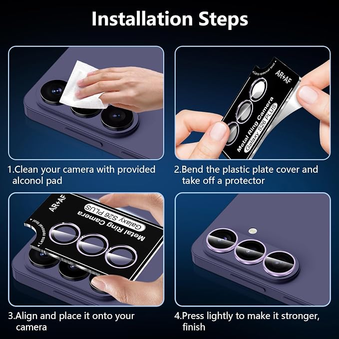 for Samsung Galaxy S26 Plus Camera Lens Protector, Individual Metal Ring Tempered Glass Lens Cover, [Strong Adsorption] Scratch Resistant Ultra-Thin HD Clear Lens Cover, 1 Set-Purple Ring - Image 7