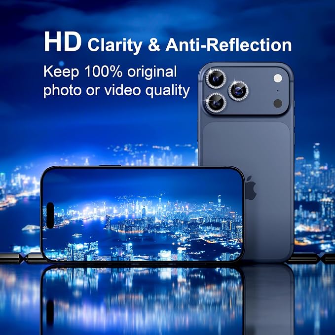 Misea Compatible for iPhone 17 Pro/iPhone 17 Pro Max Camera Lens Protector | 9H Tempered Glass Ultra HD Bling Camera Screen Protector Cover Metal Individual Ring Accessories, Deep Blue Diamond - Image 4