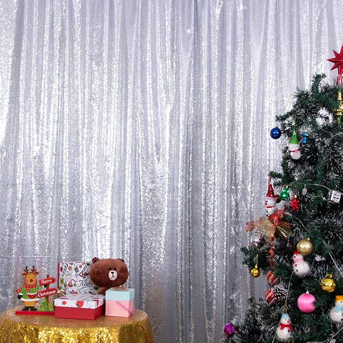 SquarePie 7x7ft Silver Sequin Backdrop, High Density Non-Transparent Glitter Curtain for Photography, Birthday, Wedding Party Decorations, Thick Solid Background with 4" Rod Pocket, 1 Panel - Image 8